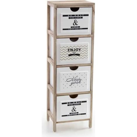 Cajonera de madera decorada 30 x 24 x 94 cm con 4 cassettes y diseño moderno