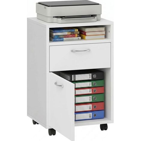 Classeur of desk to drawers, locked, on casters with brakes and shelf open, format Lettre/Legal/HAS4, furniture vertical for desk, 40 x 35 x 60 cm, white (1/5)