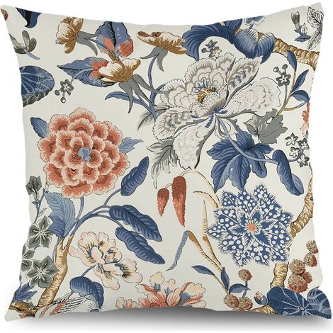Housse de coussin plantes fleurs papillon, décoration maison,50×50cm (1/5)