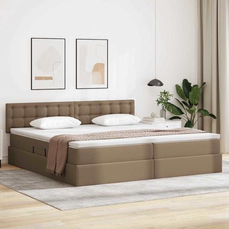 Bett mit Stauraum und LED Hellgrau 200 x 200 cm Kunstleder (1/5)