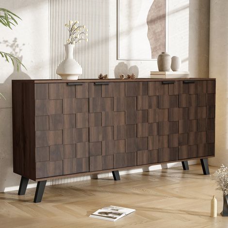 Meuble bas moderne à 4 portes imitation bois foncé, 160,5 x 35,5 x 78 cm – Rangement élégant pour salon, chambre et salle à manger (1/5)