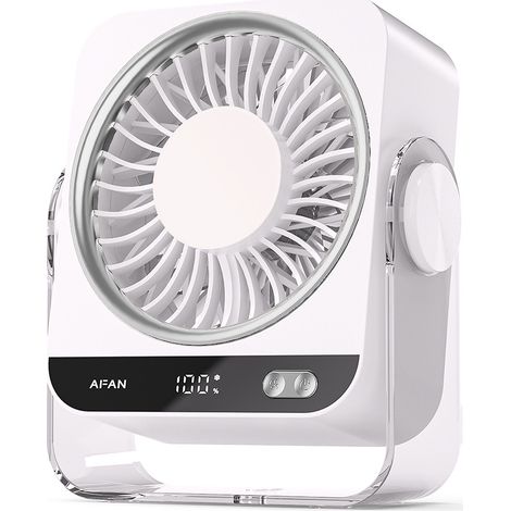 Ventilateur 2-en-1 bureau/mur USB rechargeable avec écran numérique, 199 vitesses réglables, silencieux, design blanc moderne pour bureau, chambre ou salon-lsw