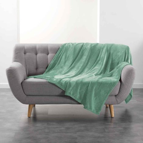 Plaid Uni en Flanelle "Flanou" 180x220cm Sauge (1/2)