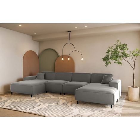 Wohnlandschaft Sofa U-Form GLORIA in Stoff Tiffani Grau
