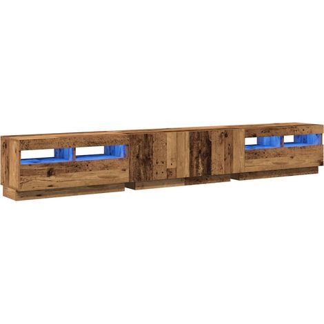 Lot de 3 meubles TV avec lumières LED design élégant 260 x 35 x 40 cm en bois d'ingénierie vieux bois (1/5)