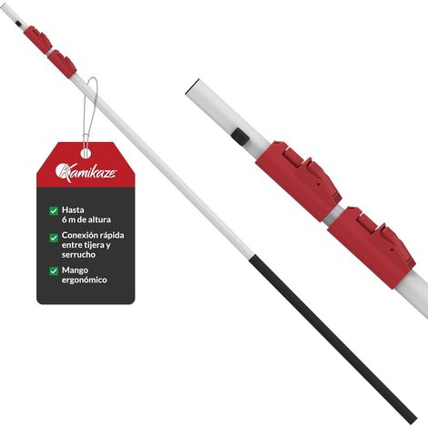 KAMIKAZE Pertiga Multiherramienta Telescópica de 3 Tramos Ajustables de 2 a 6 m Aluminio Anodizado con Funda de Goma Empuñaduras de Polipropileno Compatible con Serruchos MT330BH MT360BH y Tijera MT63 (1/5)