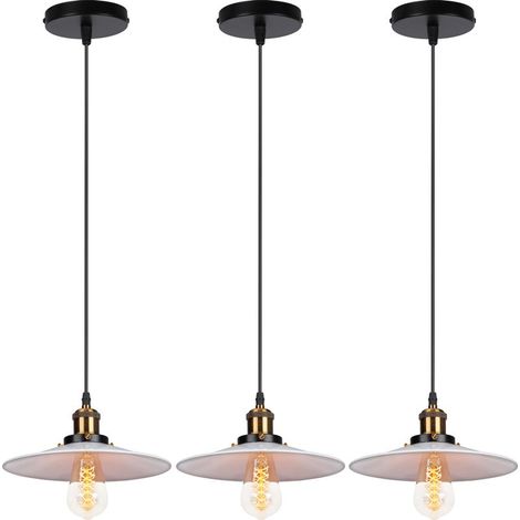 3PCS Rétro Lustre Suspension Industrielle 22cm Plaofnnier Fer Abat-jour en Métal Blanc (1/5)
