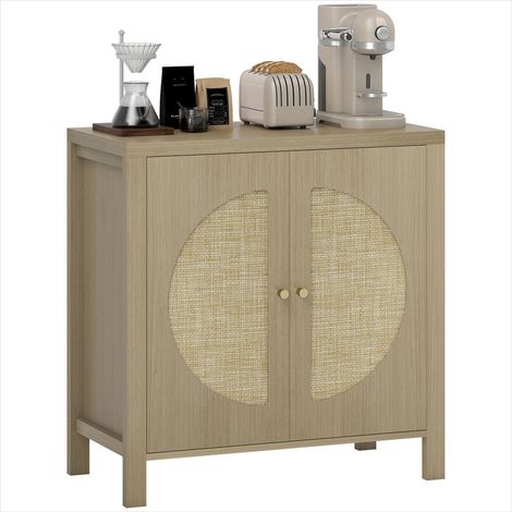 Buffet en bois naturel avec portes effet rotin et étagère (1/5)
