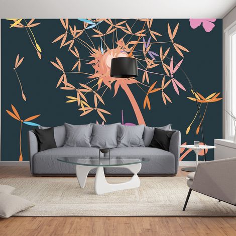 Papier peint intissé fleurs de pissenlits stylisées, 270 cm X 250 cm, déco murale panoramique (1/3)