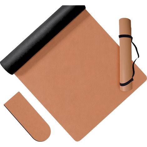 Tappetino yoga Relaxdays, 5 mm, 68 x 183 cm, con cinghia, antiscivolo, PU, per yoga, pilates, fitness, marrone