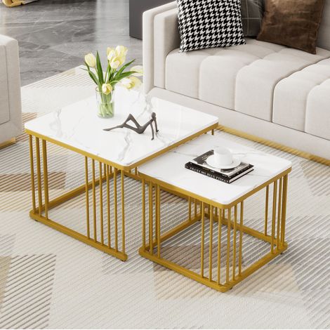 Couchtisch 2er Set ineinanderschiebbar 60x60 MDF Weiß OKMYHOME (1/5)