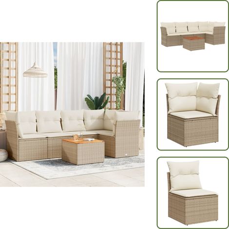 6-tlg. Garten-Sofagarnitur mit Kissen Beige Poly Rattan - Gartenmöbel Set - Esszimmergarnitur Outdoor - Rattan Möbel - Lounge Sofa - Gartenlounge (1/5)
