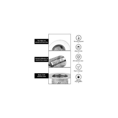 Colador de desagüe para bañera, filtro de ducha de acero inoxidable de 5 cm para cabello - Tapón para fregadero de cocina, malla filtrante de desagüe - para baño - Crezuo