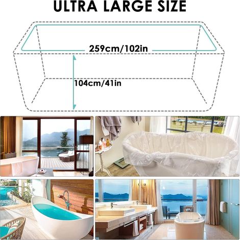 Lot de 10 - Revêtement Baignoire Jetable - Portable Sac De Bain Jetable - Ultra Grand Film Épais Et Doublure De Couverture - Pour Baignoires Voyage (1/5)