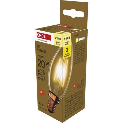EMOS LED Lampe Vintage Edison Candle, 2,5W Ersatz für 20W, Amber Glaskolben, E14 Sockel, Helligkeit 225lm, Warmweiß 2200K, 25000h Lebensdauer, Z53012 (1/5)