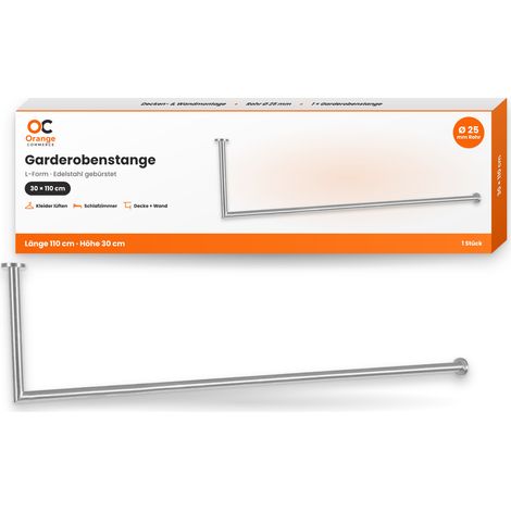 Edelstahl Garderobenstange L Form 30 x 110 cm