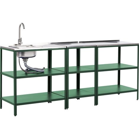 Set cucina da esterno 3 elementi in acciaio inox verde con cucina lavello a leva Vilama