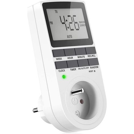 Prise Programmable Digitale,  Minuterie Numérique Hebdomadaire avec Ecran LCD, Minuterie Prise Electrique 12H/24H/7Jours, Économie d'Energie Pour L'électroménagers (1 Pack)