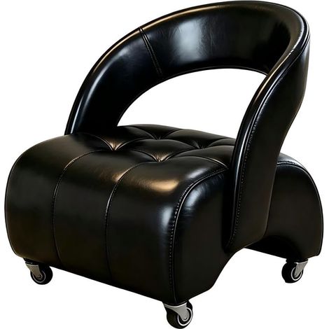 Fauteuil lounge pivotant avec roulettes, chaise de salon en similicuir noir, coussin confortable et design moderne pour bureau, chambre et salon (1/5)