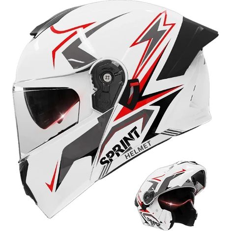 Casco de moto, ventilación ajustable, correa de liberación rápida, blanco y rojo. (1/2)