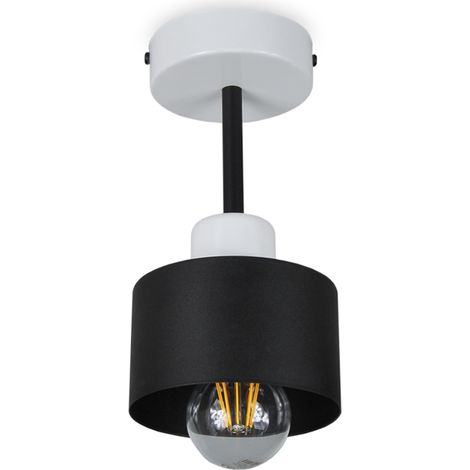 Plafoniera in bianco e nero, stile industriale, in metallo, 1xE27, illuminazione LED moderna per soggiorno, cucina, camera da letto, cameretta dei bambini, loft. (1/4)