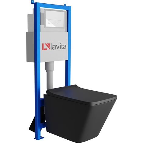 Bâti-support Lavita LAV 101 à 40 cm + WC Lago Black sans bord + plaque de commande LAV 200.3.1 blanc  Kit complet WC