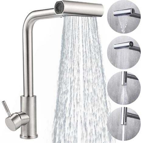 Mitigeur de cuisine avec douchette extractible en acier inoxydable, robinet 360 degrés brossé, 4 modes, évier moderne (1/5)