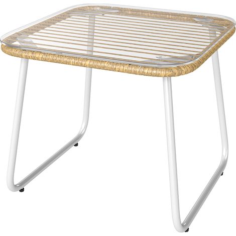 Table jardin ratan synthetique encimera vidrio templado patas ajustables exterieur 50x50x44 cm Naturel