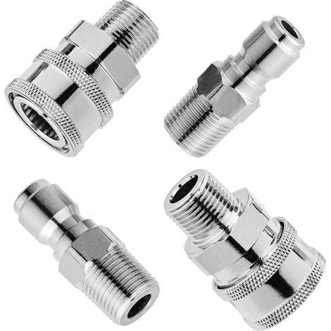 Lot d'adaptateurs pour nettoyeur haute pression, 2 ensembles de raccords rapides de 9,5 mm, kit de déconnexion rapide pour nettoyeur haute pression male, acier inoxydable, 5000 PSI (1/5)