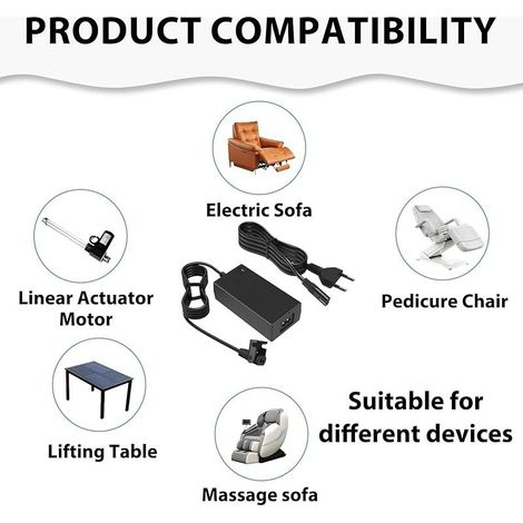Adattatore CA da 29 V 2 A per poltrona reclinabile, trasformatore di alimentazione CA/CC ZBHWX-A290020-A compatibile con poltrona reclinabile elettrica Okin Limoss Kaidi con cavo CA incluso (1/5)