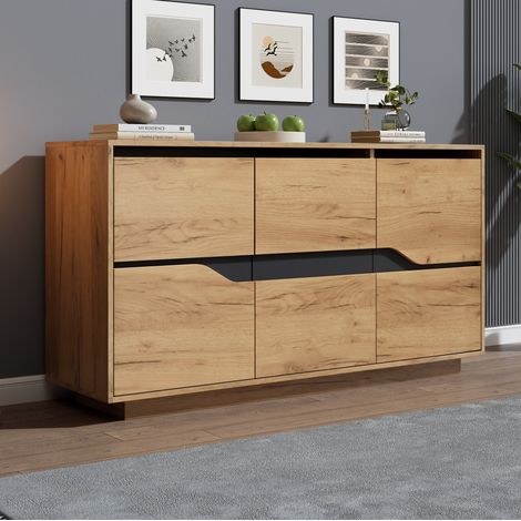 Buffet a 3 porte 140 x 40 x 70 cm in pannelli di particelle, legno e nero DESVIAE (1/5)