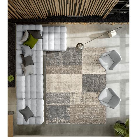 Tappeto salotto arredo casa FUNNY C2032 grigio beige geometrico moderno a quadri cm.120x170 (1/3)