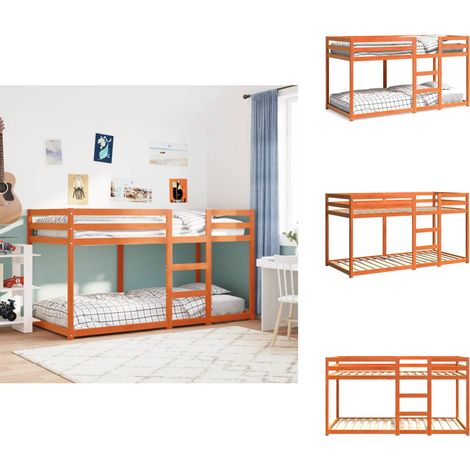 Lit superposé sans matelas cire marron 90x200 cm pin massif - Lit Superpose - Lit Enfantine - Meuble Chambre Enfant - Literie Enfant - Cadre Lit (1/5)