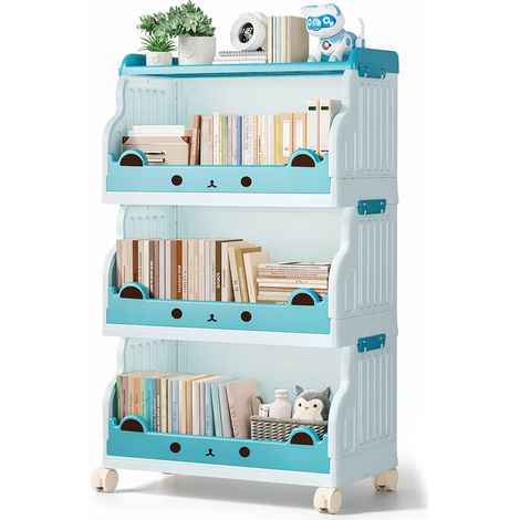 Carrello Impilabile a 3 Livelli Azzurro Contenitore Organizer Portagiochi Ruote (1/5)