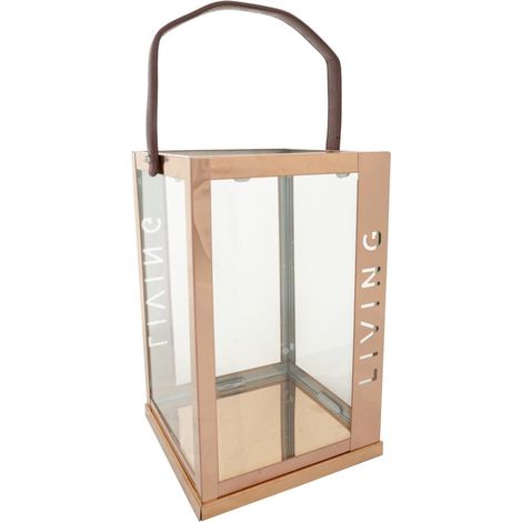 Farol de acero inoxidable y cristal cobrizo18x18x30