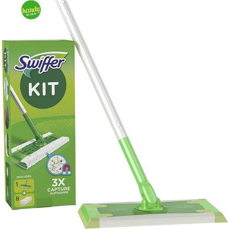 Swiffer lava pavimenti cattura polvere dry in kit 1 scopa + 8 panni asciutti (1/7)
