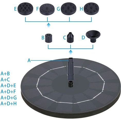 Pompe solaire de 3 W pour fontaine à oiseaux, avec batterie de 3,7 V et 1200 mAh.
