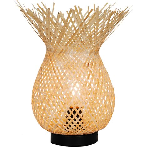 Lampe dintérieure Hawai métal noir bambou naturel compatible LED (1/4)