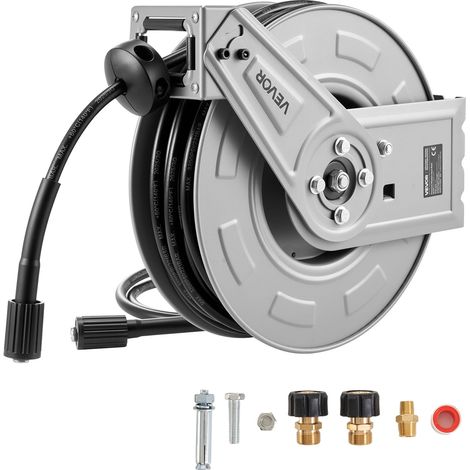 VEVOR Avvolgitubo per Idropulitrice, in Acciaio Retrattile da 19,8 m x 6,4 mm, 3200 PSI max, Riavvolgimento Automatico, Flessibile, Montaggio a Parete Pavimento, per Lavaggio Auto, Giardino