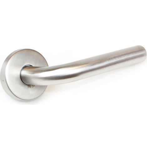 Emuca Juego de manivelas para puertas de interior, con roseta D.53mm, forma L, acero inoxidable, níquel satinado