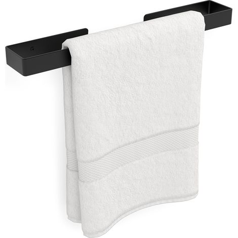 Porte-serviettes de salle de bain adhésif en acier et finition noir mat Poids maximum : 3 kg Mesures 44x3x7cm Comprend vis et chevilles pour la fixation au mur (1/4)