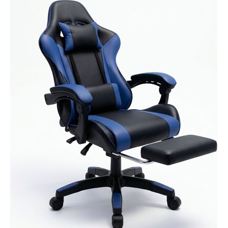 Sedia da Gaming Nero Blu Poltrona per Computer Ergonomica Stile Racing (1/5)