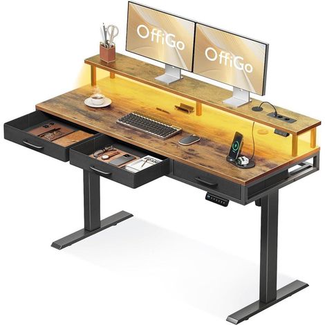 Schreibtisch Elektrisch Höhenverstellbar Schubladen 140 x 54 cm Braun (1/5)