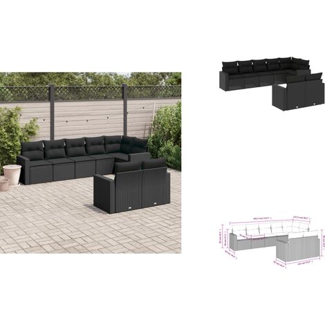 8-tlg. Garten-Sofagarnitur mit Kissen Schwarz Poly Rattan - Gartensorganisation - Outdoor Möbel - Gartenlounge - Lounge Set - Esstischset (1/3)