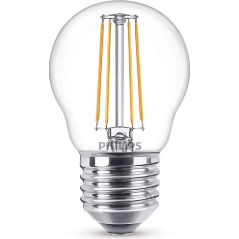 Philips Lampadina LED Classic Sfera, 2700K, Luce Bianca Calda, E27, 4 watts, Bianco, 7,8 x 4,5 x4,5, 4 Unita' [Classe di efficienza energetica A++]