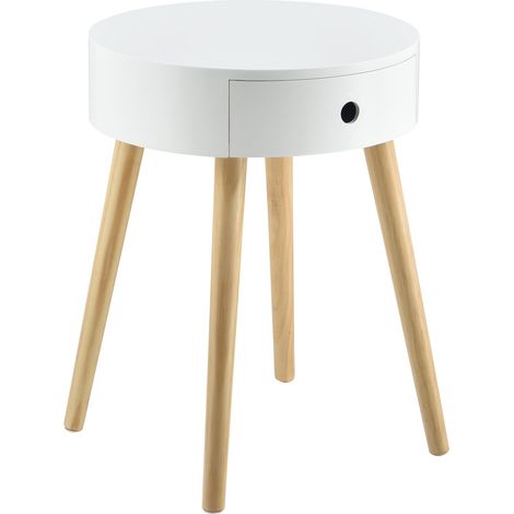 Mesa redonda pequeña con cómoda mesita de noche mueble de almacenaje MDF lacado y pino blanco 50 x 38 x 38 cm 030003145