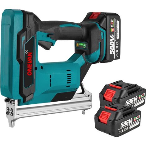 Onevan – Agrafeuse électrique sans fil – Cloueur avec 2 batteries 2.0Ah et 100 clous 10-22mm – Moteur sans balais pour bois dur – 2 vitesses
