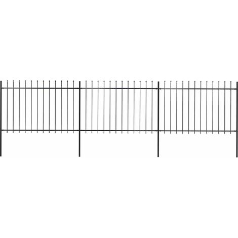 Clôture de jardin-Grillage de jardin avec dessus en forme de lance en acier 537 x 120 cm Noir (1/5)