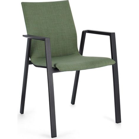 Sedia Odeon con braccioli, struttura in alluminio, impilabile, per esterno -Antracite - Olive / Confezione da 4 pezzi (1/5)