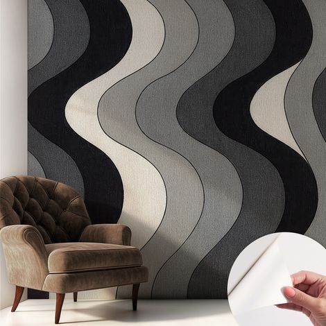 Selbstklebend Tapete modern - Wanddeko für Küche - Klebefolie Wand - luxus Look Graue Wellen 250x250 cm (1/5)